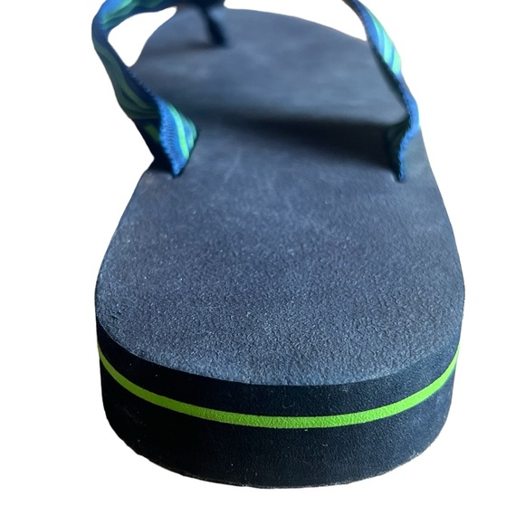 Navy Blue And Green Stripe Ribbon Flip Flop Sandals - Picture 5 of 11